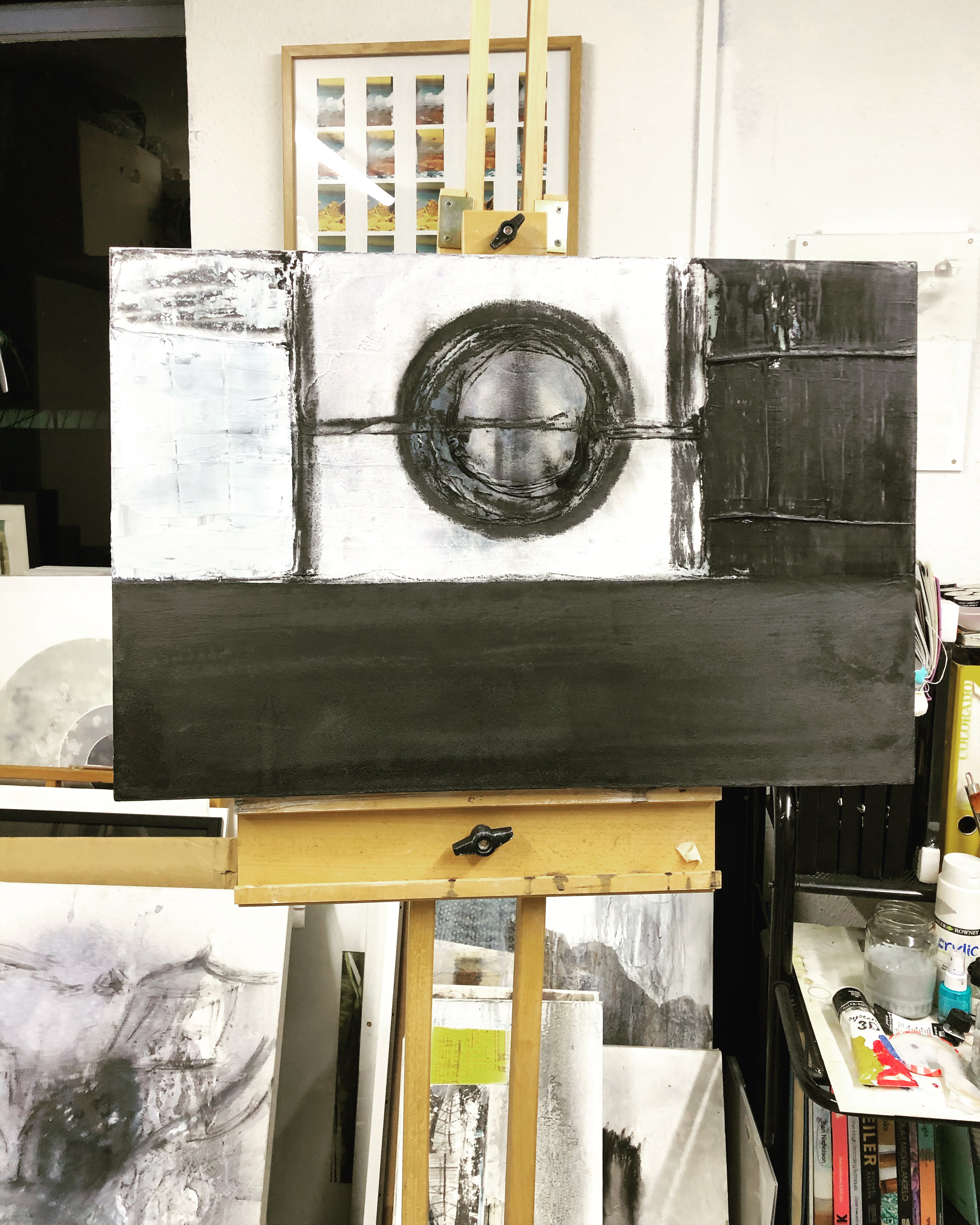 first stage of reworking this old canvas..still wet w.i.p.